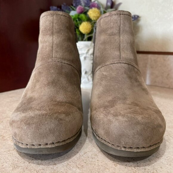 Dansko Shirley  Leather & Suede Ankle Boots Size 37 Brown Wedge Heel Side Zipper - Picture 7 of 8